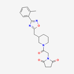 molecular formula C21H24N4O4 B2411088 1-(2-Oxo-2-(3-((3-(o-tolyl)-1,2,4-oxadiazol-5-yl)methyl)piperidin-1-yl)ethyl)pyrrolidine-2,5-dione CAS No. 1705995-92-1