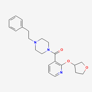 molecular formula C22H27N3O3 B2411091 (4-Phenethylpiperazin-1-yl)(2-((tetrahydrofuran-3-yl)oxy)pyridin-3-yl)methanone CAS No. 2034312-93-9