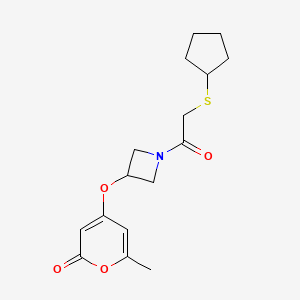 molecular formula C16H21NO4S B2411092 4-((1-(2-(cyclopentylthio)acetyl)azetidin-3-yl)oxy)-6-methyl-2H-pyran-2-one CAS No. 1798541-05-5