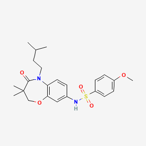 molecular formula C23H30N2O5S B2411103 N-(5-isopentyl-3,3-dimethyl-4-oxo-2,3,4,5-tetrahydrobenzo[b][1,4]oxazepin-8-yl)-4-methoxybenzenesulfonamide CAS No. 922075-69-2
