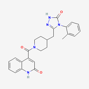 molecular formula C25H25N5O3 B2411111 3-((1-(2-hydroxyquinoline-4-carbonyl)piperidin-4-yl)methyl)-4-(o-tolyl)-1H-1,2,4-triazol-5(4H)-one CAS No. 2034364-75-3