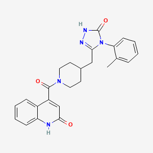 molecular formula C25H25N5O3 B2411111 3-((1-(2-羟基喹啉-4-羰基)哌啶-4-基)甲基)-4-(邻甲苯基)-1H-1,2,4-三唑-5(4H)-酮 CAS No. 2034364-75-3