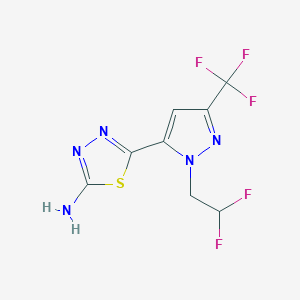 molecular formula C8H6F5N5S B2411122 5-[2-(2,2-Difluoroethyl)-5-(trifluoromethyl)pyrazol-3-yl]-1,3,4-thiadiazol-2-amine CAS No. 1946813-17-7