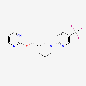 molecular formula C16H17F3N4O B2411150 2-[[1-[5-(Trifluoromethyl)pyridin-2-yl]piperidin-3-yl]methoxy]pyrimidine CAS No. 2380042-77-1