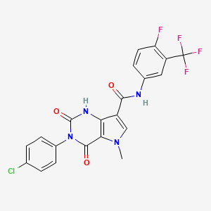 molecular formula C21H13ClF4N4O3 B2411152 3-(4-chlorophenyl)-N-(4-fluoro-3-(trifluoromethyl)phenyl)-5-methyl-2,4-dioxo-2,3,4,5-tetrahydro-1H-pyrrolo[3,2-d]pyrimidine-7-carboxamide CAS No. 921806-12-4