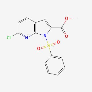 molecular formula C15H11ClN2O4S B2411173 1-甲基-6-氯-1H-吡咯并[2,3-b]吡啶-2-甲酸苯磺酰酯 CAS No. 1630907-18-4