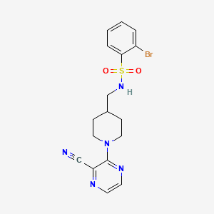 molecular formula C17H18BrN5O2S B2411176 2-溴-N-((1-(3-氰基吡嗪-2-基)哌啶-4-基)甲基)苯磺酰胺 CAS No. 1797173-14-8