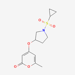 molecular formula C13H17NO5S B2411180 4-((1-(cyclopropylsulfonyl)pyrrolidin-3-yl)oxy)-6-methyl-2H-pyran-2-one CAS No. 1795087-17-0
