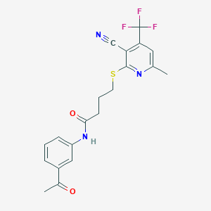 molecular formula C20H18F3N3O2S B2411182 N-(3-acetylphenyl)-4-{[3-cyano-6-methyl-4-(trifluoromethyl)pyridin-2-yl]sulfanyl}butanamide CAS No. 905772-15-8