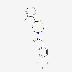 molecular formula C21H22F3NOS B2411187 1-(7-(o-Tolyl)-1,4-thiazepan-4-yl)-2-(4-(trifluoromethyl)phenyl)ethanone CAS No. 2034500-85-9