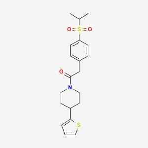 molecular formula C20H25NO3S2 B2411188 2-(4-(异丙磺酰)苯基)-1-(4-(噻吩-2-基)哌啶-1-基)乙酮 CAS No. 1396716-27-0