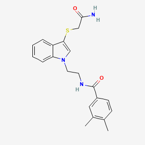 molecular formula C21H23N3O2S B2411200 N-[2-[3-(2-アミノ-2-オキソエチル)スルファニルインドール-1-イル]エチル]-3,4-ジメチルベンズアミド CAS No. 851715-25-8