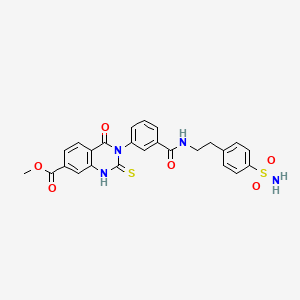 molecular formula C25H22N4O6S2 B2411201 7-カルボキシ-4-オキソ-3-(3-((4-スルファモイルフェネチル)カルバモイル)フェニル)-2-チオキソ-1,2,3,4-テトラヒドロキナゾリンメチルエステル CAS No. 1114649-30-7