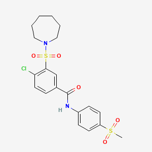 molecular formula C20H23ClN2O5S2 B2411216 3-(氮杂环戊-1-基磺酰基)-4-氯-N-(4-(甲基磺酰基)苯基)苯甲酰胺 CAS No. 900135-72-0