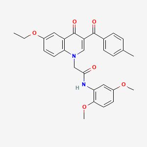 molecular formula C29H28N2O6 B2411239 N-(2,5-dimethoxyphenyl)-2-(6-ethoxy-3-(4-methylbenzoyl)-4-oxoquinolin-1(4H)-yl)acetamide CAS No. 898344-91-7
