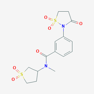 molecular formula C15H18N2O6S2 B241124 3-(1,1-dioxido-3-oxoisothiazolidin-2-yl)-N-(1,1-dioxidotetrahydro-3-thienyl)-N-methylbenzamide 