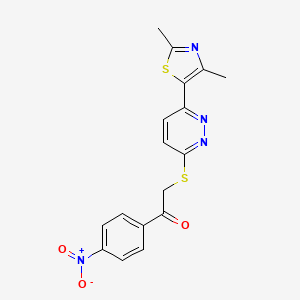 molecular formula C17H14N4O3S2 B2411241 2-((6-(2,4-Dimethylthiazol-5-yl)pyridazin-3-yl)thio)-1-(4-nitrophenyl)ethanone CAS No. 894010-32-3