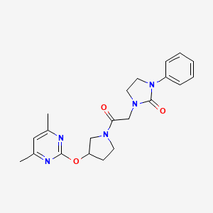 molecular formula C21H25N5O3 B2411243 1-(2-(3-((4,6-Dimethylpyrimidin-2-yl)oxy)pyrrolidin-1-yl)-2-oxoethyl)-3-phenylimidazolidin-2-one CAS No. 2034252-72-5