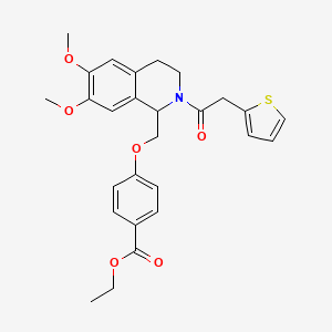 molecular formula C27H29NO6S B2411248 Ethyl 4-[[6,7-dimethoxy-2-(2-thiophen-2-ylacetyl)-3,4-dihydro-1H-isoquinolin-1-yl]methoxy]benzoate CAS No. 449766-79-4