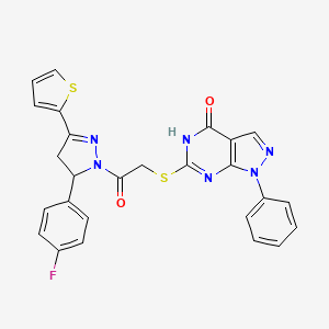 molecular formula C26H19FN6O2S2 B2411254 6-[2-[3-(4-氟苯基)-5-噻吩-2-基-3,4-二氢吡唑-2-基]-2-氧代乙基]硫烷基-1-苯基-2H-吡唑并[3,4-d]嘧啶-4-酮 CAS No. 850912-13-9