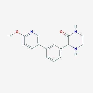 molecular formula C16H17N3O2 B2411256 3-[3-(6-Methoxypyridin-3-yl)phenyl]piperazin-2-one CAS No. 2241139-60-4