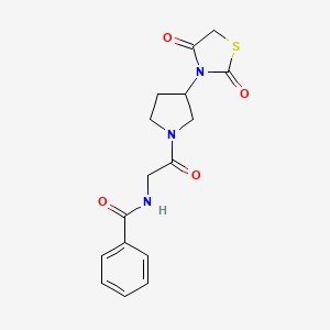 molecular formula C16H17N3O4S B2411262 N-(2-(3-(2,4-dioxothiazolidin-3-yl)pyrrolidin-1-yl)-2-oxoethyl)benzamide CAS No. 2034276-06-5