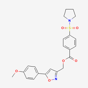 molecular formula C22H22N2O6S B2411267 (5-(4-Methoxyphenyl)isoxazol-3-yl)methyl 4-(pyrrolidin-1-ylsulfonyl)benzoate CAS No. 953247-93-3