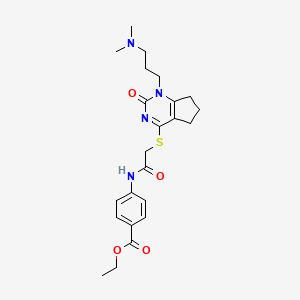 molecular formula C23H30N4O4S B2411283 4-(2-((1-(3-(二甲氨基)丙基)-2-氧代-2,5,6,7-四氢-1H-环戊[d]嘧啶-4-基)硫代)乙酰氨基)苯甲酸乙酯 CAS No. 898434-35-0