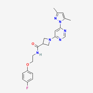 molecular formula C21H23FN6O2 B2411289 1-(6-(3,5-二甲基-1H-吡唑-1-基)嘧啶-4-基)-N-(2-(4-氟苯氧)乙基)氮杂环丁-3-甲酰胺 CAS No. 2034583-10-1