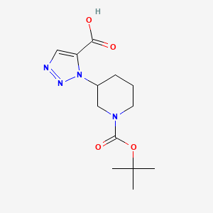 molecular formula C13H20N4O4 B2411318 3-[1-[(2-Methylpropan-2-yl)oxycarbonyl]piperidin-3-yl]triazole-4-carboxylic acid CAS No. 2091651-71-5