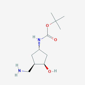 molecular formula C11H22N2O3 B2411319 Tert-butyl N-[(1S,3R,4R)-3-(aminomethyl)-4-hydroxycyclopentyl]carbamate CAS No. 2219375-49-0