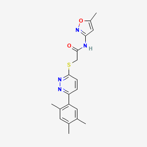 molecular formula C19H20N4O2S B2411322 N-(5-methyl-1,2-oxazol-3-yl)-2-{[6-(2,4,5-trimethylphenyl)pyridazin-3-yl]sulfanyl}acetamide CAS No. 923084-14-4