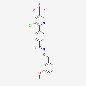 molecular formula C21H16ClF3N2O2 B2411334 (E)-({4-[3-chloro-5-(trifluoromethyl)pyridin-2-yl]phenyl}methylidene)[(3-methoxyphenyl)methoxy]amine CAS No. 1092343-78-6