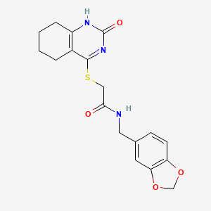 molecular formula C18H19N3O4S B2411353 N-(1,3-苯并二氧杂环-5-基甲基)-2-[(2-氧代-5,6,7,8-四氢-1H-喹唑啉-4-基)硫代]乙酰胺 CAS No. 923114-56-1