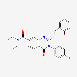 molecular formula C26H23F2N3O2S B2411361 N,N-diethyl-2-((2-fluorobenzyl)thio)-3-(4-fluorophenyl)-4-oxo-3,4-dihydroquinazoline-7-carboxamide CAS No. 1115453-04-7