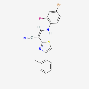 molecular formula C20H15BrFN3S B2411363 (Z)-3-((4-bromo-2-fluorophenyl)amino)-2-(4-(2,4-dimethylphenyl)thiazol-2-yl)acrylonitrile CAS No. 477298-62-7