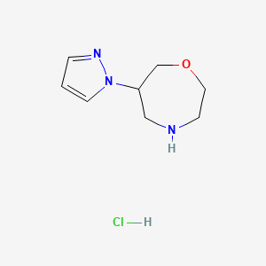 molecular formula C8H14ClN3O B2411369 6-吡唑-1-基-1,4-噁唑烷；盐酸盐 CAS No. 2247106-18-7