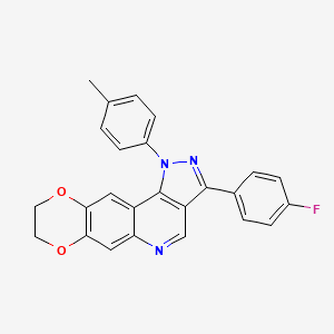 molecular formula C25H18FN3O2 B2411379 3-(4-fluorophenyl)-1-(4-methylphenyl)-8,9-dihydro-1H-[1,4]dioxino[2,3-g]pyrazolo[4,3-c]quinoline CAS No. 901021-11-2
