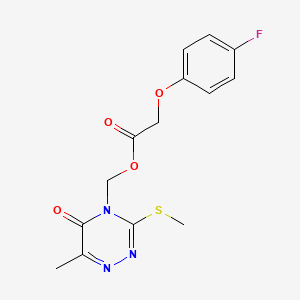 molecular formula C14H14FN3O4S B2411384 (6-甲基-3-甲基硫代-5-氧代-1,2,4-三嗪-4-基)甲基 2-(4-氟苯氧基)乙酸酯 CAS No. 877648-55-0