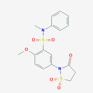molecular formula C17H18N2O6S2 B241139 5-(1,1-dioxido-3-oxoisothiazolidin-2-yl)-2-methoxy-N-methyl-N-phenylbenzenesulfonamide 