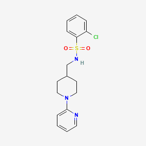 molecular formula C17H20ClN3O2S B2411390 2-chloro-N-((1-(pyridin-2-yl)piperidin-4-yl)methyl)benzenesulfonamide CAS No. 1235373-99-5