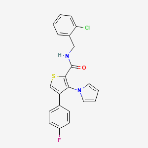 molecular formula C22H16ClFN2OS B2411396 N-(2-chlorobenzyl)-4-(4-fluorophenyl)-3-(1H-pyrrol-1-yl)thiophene-2-carboxamide CAS No. 1291846-56-4