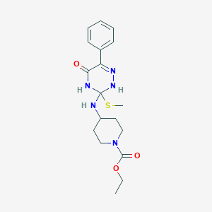molecular formula C18H25N5O3S B241140 Ethyl 4-{[3-(methylsulfanyl)-5-oxo-6-phenyl-2,3,4,5-tetrahydro-1,2,4-triazin-3-yl]amino}-1-piperidinecarboxylate 