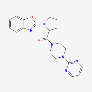 molecular formula C20H22N6O2 B2411406 2-{2-[4-(Pyrimidin-2-yl)piperazine-1-carbonyl]pyrrolidin-1-yl}-1,3-benzoxazole CAS No. 2097866-11-8