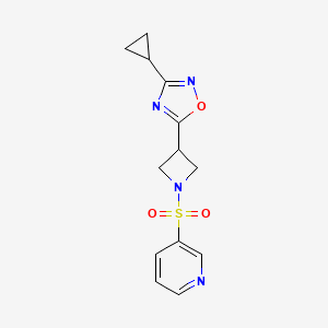 molecular formula C13H14N4O3S B2411409 3-Cyclopropyl-5-(1-(pyridin-3-ylsulfonyl)azetidin-3-yl)-1,2,4-oxadiazole CAS No. 1351648-29-7