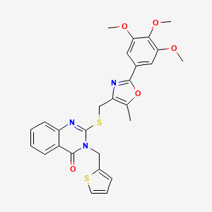 2-(((5-methyl-2-(3,4,5-trimethoxyphenyl)oxazol-4-yl)methyl)thio)-3-(thiophen-2-ylmethyl)quinazolin-4(3H)-one