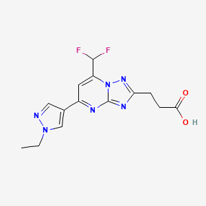 molecular formula C14H14F2N6O2 B2411430 3-[7-(二氟甲基)-5-(1-乙基-1H-吡唑-4-基)[1,2,4]三唑并[1,5-a]嘧啶-2-基]丙酸 CAS No. 1174874-40-8