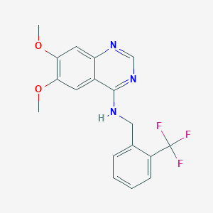 molecular formula C18H16F3N3O2 B2411444 6,7-dimethoxy-N-[2-(trifluoromethyl)benzyl]-4-quinazolinamine CAS No. 477855-26-8