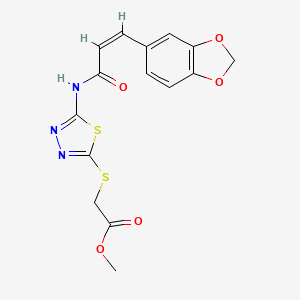 molecular formula C15H13N3O5S2 B2411445 (Z)-甲基2-((5-(3-(苯并[d][1,3]二氧杂环-5-基)丙烯酰胺)-1,3,4-噻二唑-2-基)硫代)乙酸酯 CAS No. 1164487-34-6