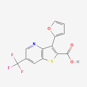 molecular formula C13H6F3NO3S B2411476 3-(Furan-2-yl)-6-(trifluoromethyl)thieno[3,2-b]pyridine-2-carboxylic acid CAS No. 477854-03-8